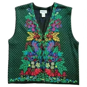 Vintage Suburbans Black Floral Cottagecore Grannycore Knit Vest Size L